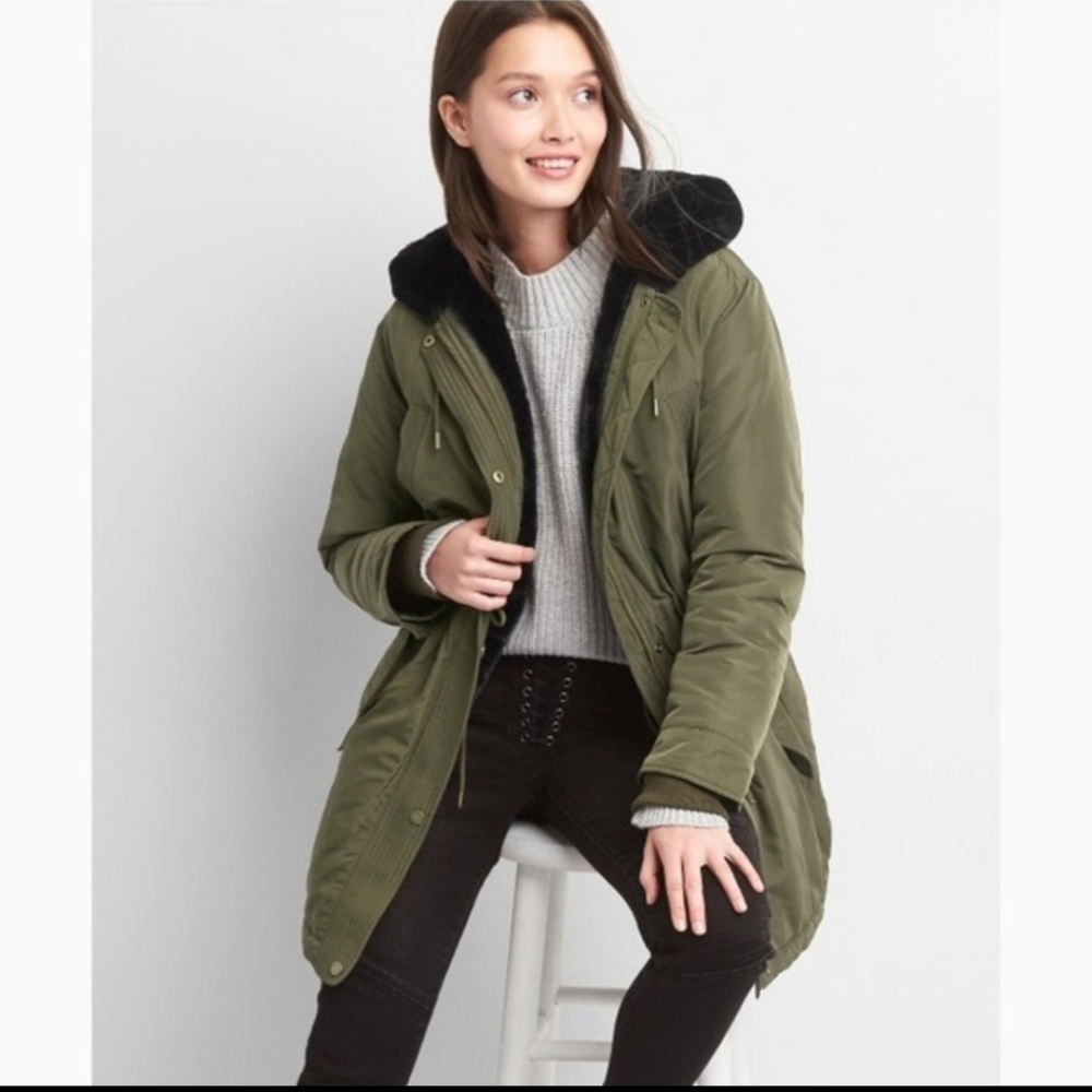 Gap Primaloft Luxury Down Utility Coat S olive green